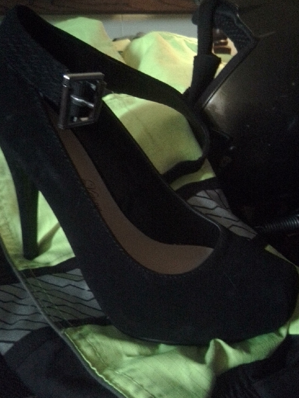 Black Suede Ankle-Strap High Heel Pump